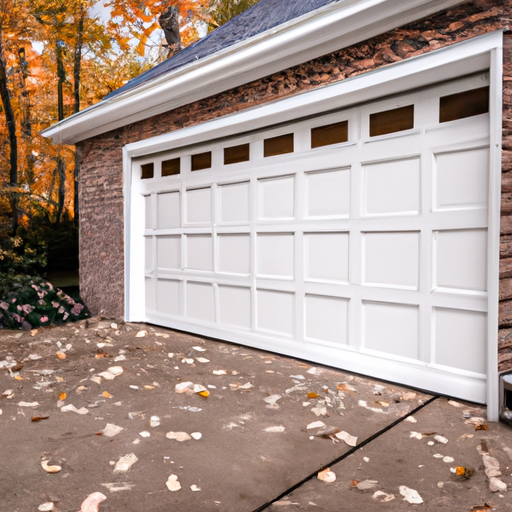Suburban Short Hills NJ home with modern white sectional garage door and brick facade on a clear day.